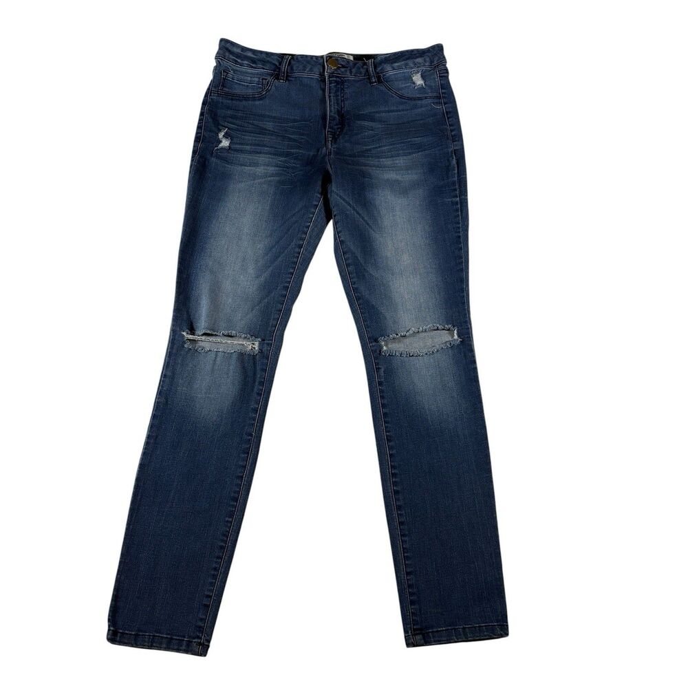 Refuge Jeans Women Size 10 Blue Distressed Stretch Denim Skinny Mid Rise